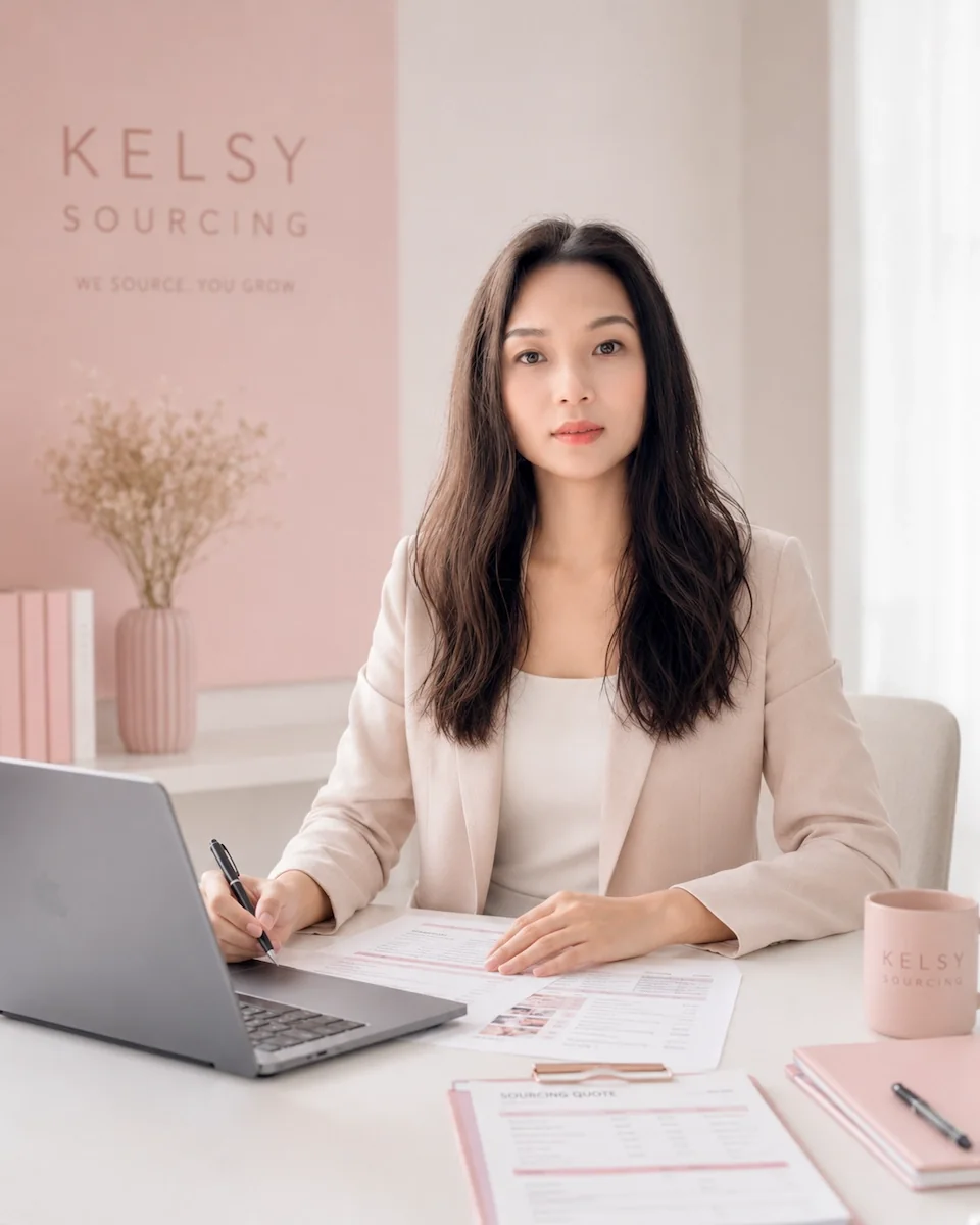 Kelsy reviewing sourcing project details for overseas buyers